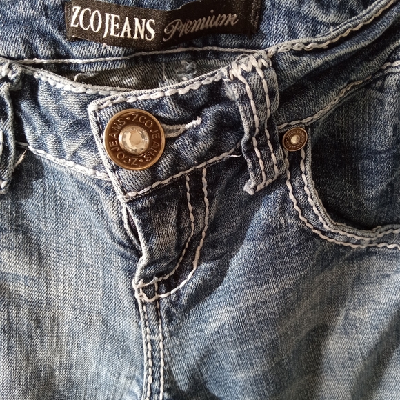 Z.CO Premium Jeans DARK BLUE Distressed High Rise FLARES Size 3 - Picture 8 of 8